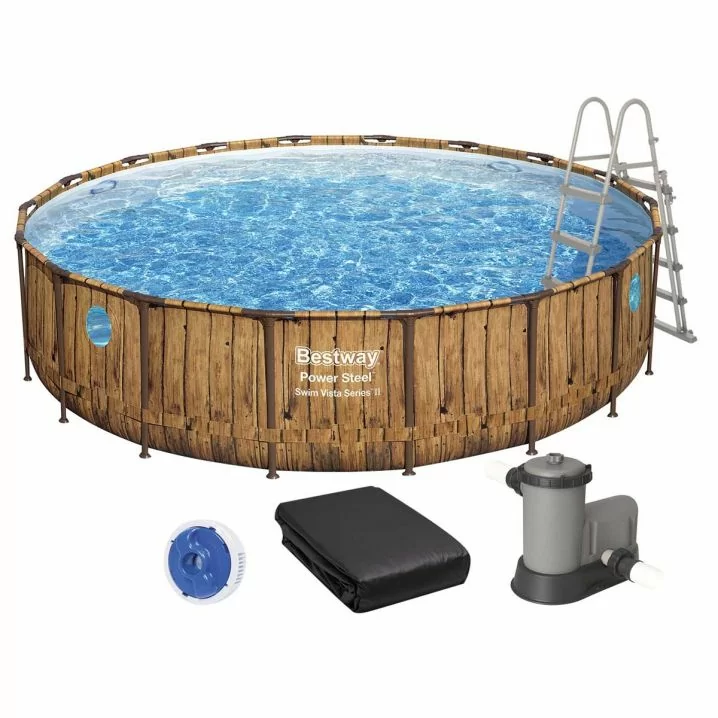 Wooden frame pool Bestway  56977 (549x122 cm) with cartridge filter, ladder and a protective awning